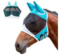 LUMOOM Máscara antimoscas para caballo, con protección UV, máscara para caballos con protección para las orejas, orejas de mosca, gorro de mosca, talla L, azul