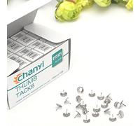 LUMoony 100 pasadores de empuje de tachuela de pulgar plateados de cabeza redonda de acero, pasadores de empuje planos, tachuelas de pulgar plateadas, tachuela de oficina para el hogar, la escuela