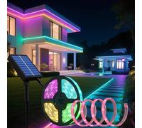 Lumtang Tira de LED solar para exteriores, 5 m SMD 5050 Luces LED Tira de LED que cambia de color RGB con energía solar, IP67 Luces de hadas decorativas impermeables para jardín de árboles de jardín…