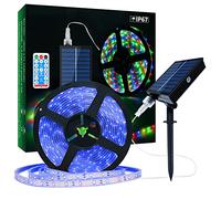 Lumtang Tira de Luces LED Solares Exteriores, 10m 560 LED Tira de LED IP67 a Prueba de Agua, Luces LED Luz Azul con Control Remoto, 8 Modos de Iluminación 2835 SMD Luces de Cuerda para Jardín