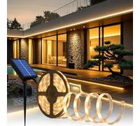 Lumtang Tira de Luces LED Solares Exteriores, 5m 280 LED Tira de LED IP67 a Prueba de Agua, Luces LED Blancas Cálidas con Control Remoto, 8 Modos de Iluminación 2835 SMD Luces de Cuerda para Jardín