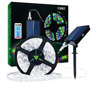 Lumtang Tira de Luces LED Solares Exteriores, 5m 280 LED Tira de LED IP67 Prueba Agua, Luces LED Blancas Frías con Control Remoto, 8 Modos de Iluminación 2835 SMD Luces de Cuerda para Jardín Navidad