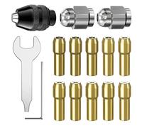 LuMuank Juego de 15 pinzas de portabrocas para Dremel, con collar de latón, portabrocas sin llave y tuerca de metal para accesorios de herramienta giratoria de vástago de 0,8 mm a 3,2 mm, compatible