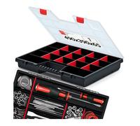 Lun Fix Caja organizadora de 490 x 390 x 65 mm, 12 compartimentos, plástico con tapa de polipropileno transparente; incluye divisores; caja clasificadora de piezas pequeñas para taller, hogar, garaje