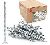 Lun Fix Clavo surco de 3 x 70 mm, 1 kg, clavos de madera para trabajos de construcción, clavos de construcción galvanizados, 70 mm de largo, pasadores de alambre, clavos de cabeza plana para