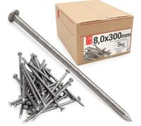 Lun Fix Lápices de alambre 8,0 x 300 mm - 5 kg (40 unidades) clavos de madera para construcción sin galvanizar clavos de acero de 300 mm de largo, clavos desnudos cabeza avellanada