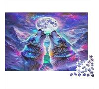 Luna Aullando Lobos 1000 Piezas Cartón Resistente Rompecabezas Clásicos para Adultos Niños Imposible Difícil Desafío Descompresión Y Decoración De Paredes Idea De Regalo 70x50cm/1000pcs