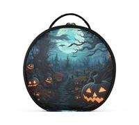 Luna Azul Estilo Halloween Bolsa de Maquillaje Organizador de Circular Cosméticos Bolsas Creatividad con Divisor Ajustable para Mujeres