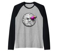 Luna Cara Golpeado por Rocket Humor Espacio Arte Ciencia Ficción Camiseta Manga Raglan