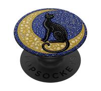 Luna Creciente Celestial con Mosaico de Gato Negro místico PopSockets PopGrip Adhesivo