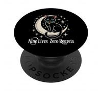 Luna Creciente del Gato Negro - Nueve Vidas Cero arrepentimientos PopSockets PopGrip Adhesivo