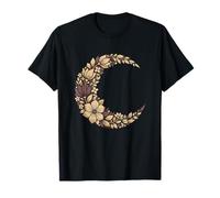 Luna Creciente Lunar mística con Flores botánicas Florales Camiseta