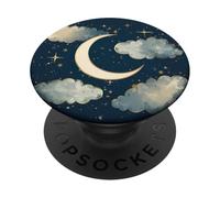 Luna Creciente Nube Noche Estrellada Boho Arte Celestial PopSockets PopGrip Adhesivo