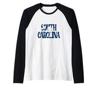Luna Creciente y palmito Dentro de Carolina del Sur Texto Camiseta Manga Raglan