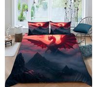 Luna de dragón Funda Edredon 3 Piezas con Impresión En 3D Fantasy DragonPeaks con Cremallera Y Funda De Almohada King（220x240cm） Microfibra Juego De Ropa De Cama para