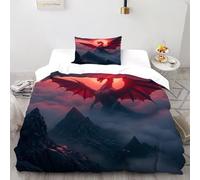 Luna de dragón Funda Nórdica Algodon 2 Piezas 3D Impresa Fantasy DragonPeaks con Cremallera Y Funda De Almohada Single（135x200cm） Microfibra Ropa De Cama para Adultos Y Niñas