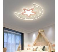Luna de estrellas huecas Lámpara de Techo LED Fantasía Habitación Infantil Lámpara de Techo Araña para Dormitorio de Niños y Niñas, Habitación Infantil, Atenuación Continua, 17.9 * 16.7'', 30W