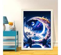 Luna de la costa Pintura Diamante Adultos Principiante,Bricolaje 5D Square Diamond Painting Kit Completo,diamond painting Manualidades Para Decoración de Hogar Pared Regalo 105x135cm