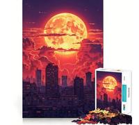 Luna de neón Saliendo sobre la Ciudad/Rompecabezas de 1000 Piezas para Adultos Juego Inteligente Montaje sin estrés Patrón Sorpresa cálida (50x75cm)
