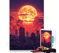 Luna de neón Saliendo sobre la Ciudad ∕ Rompecabezas para Adultos 1000 Piezas Juguete de Habilidad para aliviar la tensión Corte Exacto Regalo preciado (38x52cm)