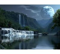 Luna Diamond Painting, Vista Nocturna DIY Diamond Painting Adultos, 5D Manualidades Adultos, Dibujos con Diamantes Kits, DIY Punto de Cruz Cuadro Diamantes Kits, Verano Decoracion, 120x90cm 3-2366