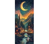 Luna Dipingere con i Numeri Adulti, Misura XXL 50x150cm,Piccola Città Paint by Numbers Kit Principianti Con 3 Penne, Kit Fai Da Te, Hobby Creativi Adulti Regalo Donna Decorazioni, (Senza Cornice) P0M4