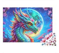 Luna Dragón Fantasía Rompecabezas 1000 Piezas Sakura Moon Dragon Cartón Premium para Adultos Reunión Amigos para Relajarse Mejor Regalo Oferta 38x26cm/1000pcs