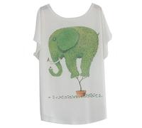 Luna et Margarita Camiseta de mujer blanca de manga murciélago con cuello redondo algodón mezcla talla 36 38 40 42 44 46, Animal elefante verde*, XL