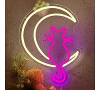 Luna Gatos Letrero de Neon,Moon Cat Señal de Neón Decoracion para Tienda de Mascotas Habitación Infantil Bar Party,Kawaii Luna Luces LED Regulable Regalo para Hombres Mujeres USB Powered（13.8"*10.3"）