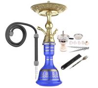 Luna Hookah Premium Travel Tradi Shisha Set Completo Absoluto Diseño Elegante | Pipa De Agua Tradicional De 43 cm Con Cabeza De Piedra, Chimenea, Manguera Tradicional Y Pinzas (Azul Oscuro)