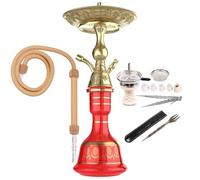 Luna Hookah Premium Travel Tradi Shisha Set Completo Absoluto Diseño Elegante | Pipa De Agua Tradicional De 43 cm Con Cabeza De Piedra, Chimenea, Manguera Tradicional Y Pinzas (Rojo)