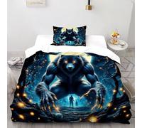 Luna Llena del Hombre Lobo Funda Edredon 2 Piezas con Impresión En 3D Horror Monster Forest con Funda Almohada Single（135x200cm） 100% Microfibra Ropa De Cama para Niñosy Hombres