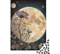 Luna Llena Noche Cielo Flor Puzzle de 1000 Piezas Puzzle para Adultos Papel Relajante Interacción Familiar Decoración Regalo Atención 52x38cm/1000pcs