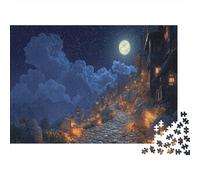 Luna Llena Noche Puzzle de 1000 Piezas Papel para Adultos Camino Empedrado Juego de Puzzle 1000 Piezas Relajante Hogar 52x38cm/1000pcs