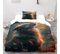 Luna Lobo Funda Nordica Algodon 2 Piezas con Impresión En 3D Dreamy GrasslandAnimal con 1 Fundas De Almohada Single（135x200cm） 100% Microfibra Ropa De Cama