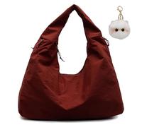 Luna Lush Bag, Maison Ginza Tote, Large Nylon Slouchy Tote Bag Men Women, Multi-Pocket Travel Waterproof (Dark Red)