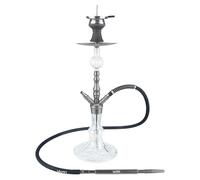 LUNA MINIMA - Juego completo de shisha de corte 18/8, conectores Closed Chamber System, accesorios con manguera, boquilla y pinzas, cabezal de piedra, accesorio para chimenea, recolector de melazas, protección contra torceduras, color gris