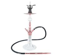 LUNA MINIMA - Juego completo de shisha de corte 18/8, conectores Closed Chamber System, accesorios con manguera, boquilla y pinzas, cabezal de piedra, accesorio para chimenea, recolector de melazas, protección contra torceduras, color rosa