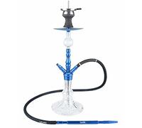 LUNA MINIMA - Juego completo de shisha de corte 18/8, conectores Closed Chamber System, accesorios con manguera, boquilla y pinzas, cabezal de piedra, accesorio para chimenea, recolector de melazas, protección contra torceduras, (azul)