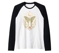 Luna Moth Celestial Botanic Bohemy Pastel Arte Natural Camiseta Manga Raglan
