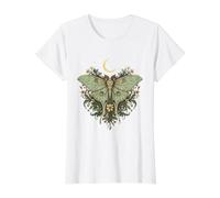 Luna Moth Cottagecore Vintage Grunge Floral Goblincore Camiseta gráfica económica, Mujer, Blanco, XS