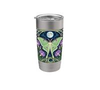 Luna Moth Luna Llena Morning Glory Art Nouveau Vaso térmico de acero inoxidable de doble pared