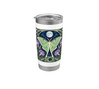 Luna Moth Luna Llena Morning Glory Art Nouveau Vaso térmico de acero inoxidable de doble pared