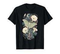 Luna Moth Moonflower Arte botánico Celestial Camiseta gráfica económica, Hombre, Negro, M