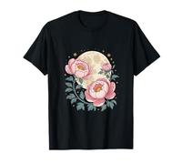 Luna Peonía Flores Lunar Botánico Noche Cielo Camiseta