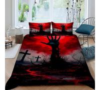 Luna roja Mano Funda De Edredón 3 Piezas 3D Impresa Scare GraveyardZombie con 2 Fundas De Almohada King（220x240cm） 100% Microfibra Juego De Cama para para Adultos Y Niñas