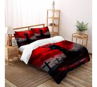 Luna roja Mano Funda De Edredón 3 Piezas 3D Impresa Scare GraveyardZombie con 2 Fundas De Almohada Super King（260x220cm） Microfibra Juego De Ropa De Cama para para Niñosy Hombres