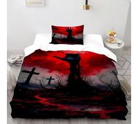 Luna roja Mano Funda Edredon 2 Piezas con Impresión En 3D Scare GraveyardZombie con Funda Almohada Single（135x200cm） Microfibra Juego De Cama para para Niñosy Hombres