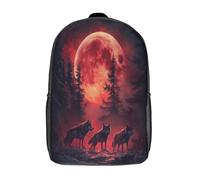 Luna roja Mochila Escolar Para Niños Gran Capacidad The Bosque And The Tres lobos En 3D Para Estudiantes De Primaria Y Secundaria De 17inch