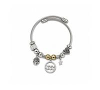 Luna Roy Colección Bijou, Pulsera de Mujer con Charm de Signo del Zodiaco Acuario, Brazalete de Acero Inoxidable y Aleación de Zinc, Diseño Plateado con Detalles Dorados